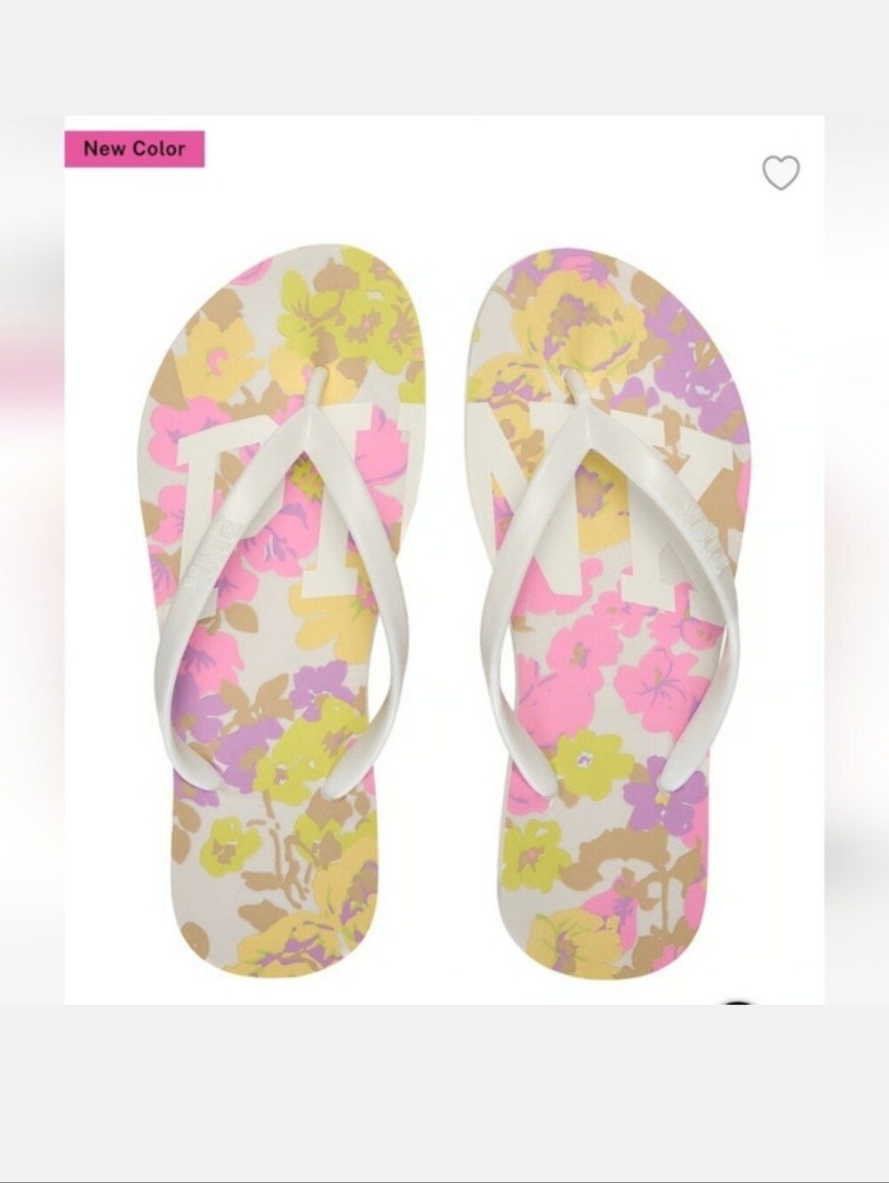 Victoria's Secret PINK flip Flop Sandals LIME PURPLE FLORAL SIZE 8 MEDIUM